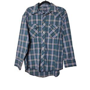 Wrangler Western Pearl Snap Shirt Mens L Plaid Long Sleeve Country Cowboy